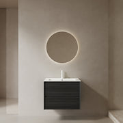 BRON 24' Bathroom Vanity with Sink, Wall-Mounted Floating Plywood Bathroom Storage Cabinet with 2 Drawers, White Ceramic Basin, Pre-assembled, Dark Oak Woodgrain Color