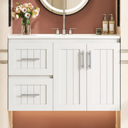 36'' Wall Mounted Bathroom Vanity, Floating Bathroom Storage Cabinet with 2 Drawers, 3 Holes Single Ceramic Sink, Modern Cabinet with Adjustable Shelf