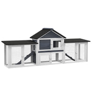 PawHut 83'L Outdoor Rabbit Hutch, Guinea Pig Cage Indoor Outdoor Wooden Bunny Hutch with Double Runs, Weatherproof Roof, Removable Tray, Ramps, Dark Gray
