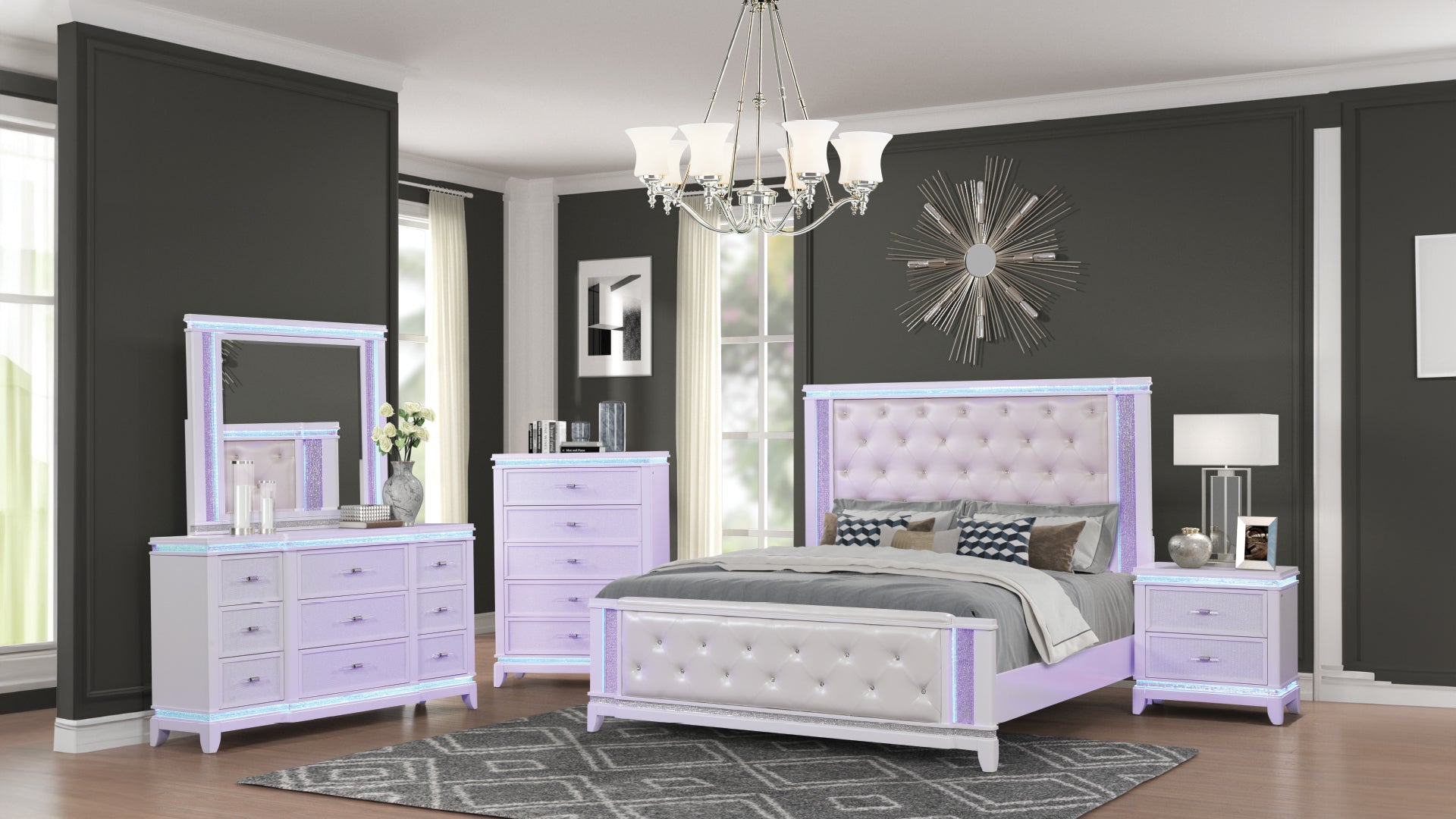 OPIUM King 5 Pc Bedroom set in Milky White(CA INVENTORY)
