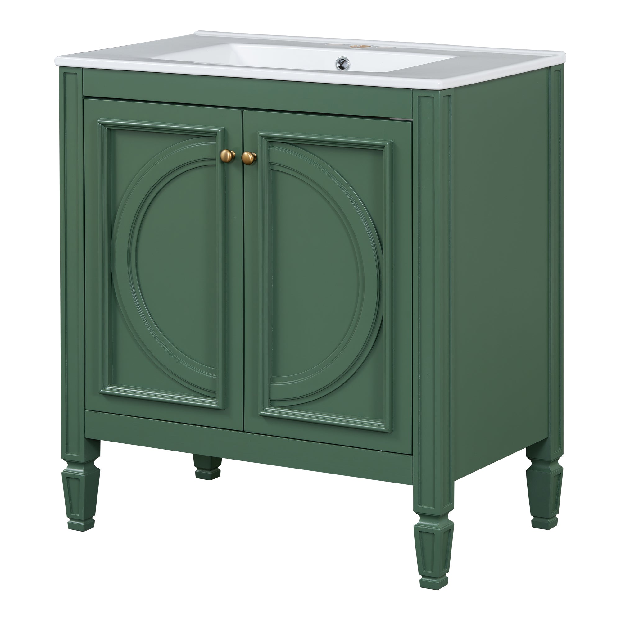 30' Bathroom Vanity with Sink, Two Doors with Shelf, Soft Close Door Hinges, Vintage Style, Green