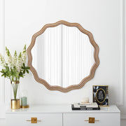 23.62 inches Wood Round Wavy Wall Mirror Round Wall Mirror Scalloped Mirror -Large Decorative Wood Framed Hanging Circle Mirror Modern Farmhouse Decor for Bathroom,Living Room, Nursery Decor