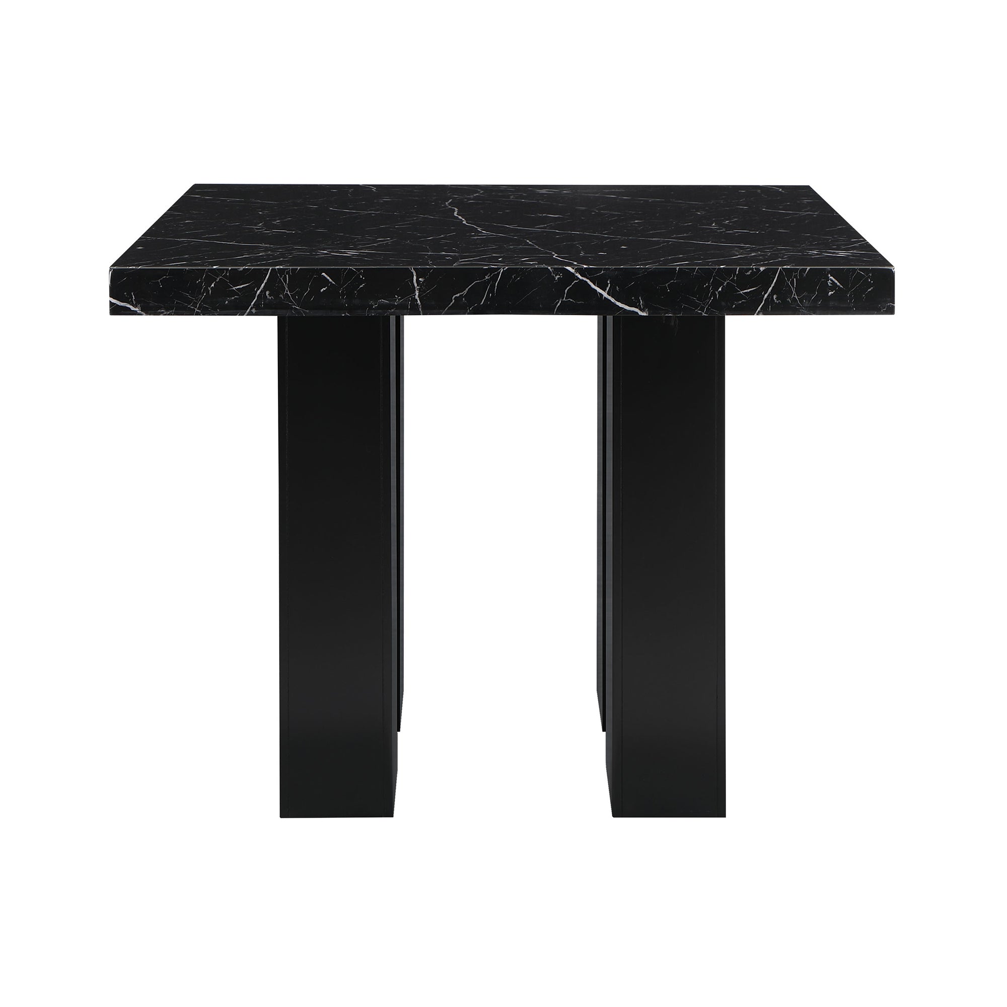 MIKHA Transitional Style Black Bar Table with Grey Upholstered Bar Stools Set