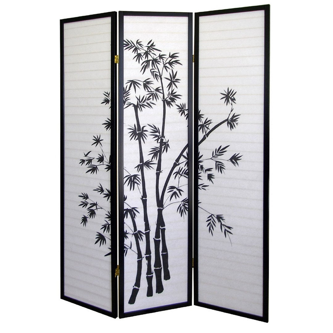 70' Tall 3-Panel Screen / Room Divider, Bamboo Design with Black finish