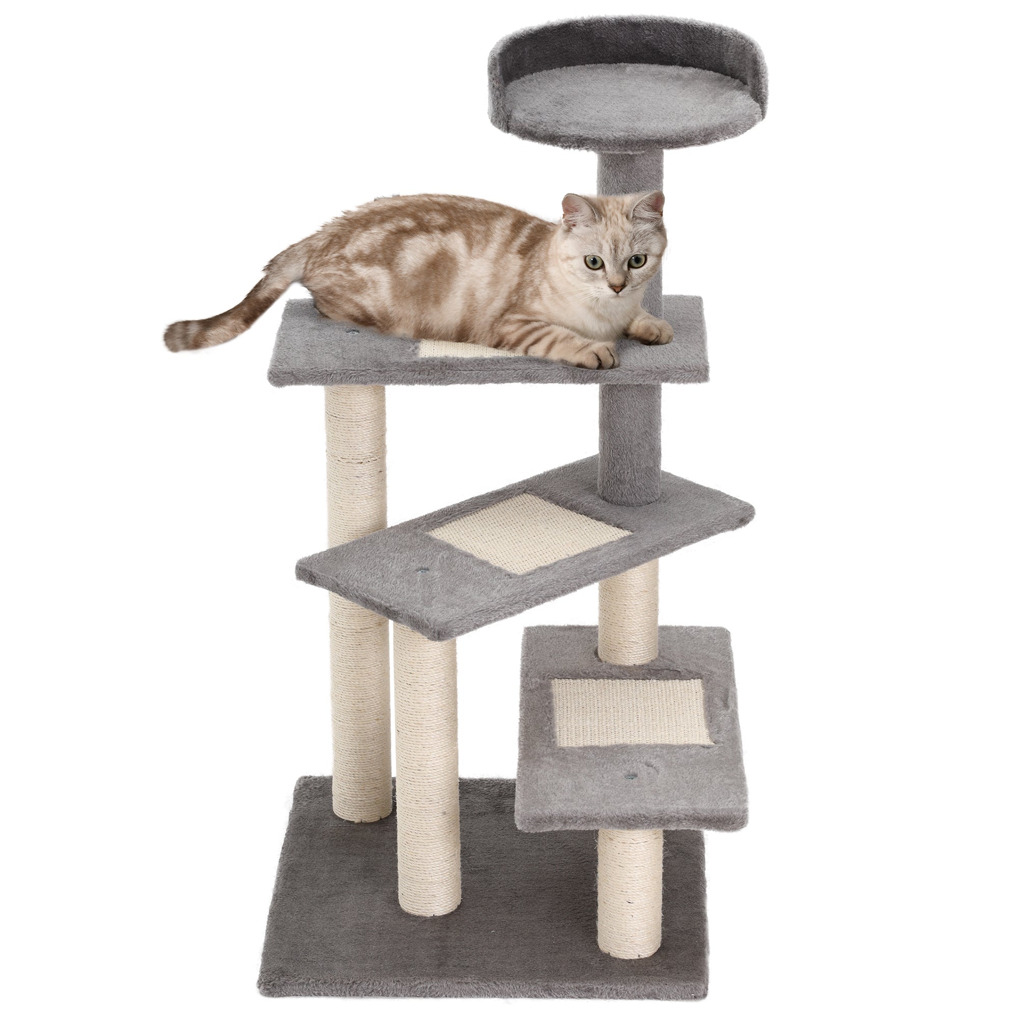 PawHut 40' 5-Level Revolving Stair Cat Tree Scratcher Climbing Activity Tower with Play Center and Resting Perch, Grey