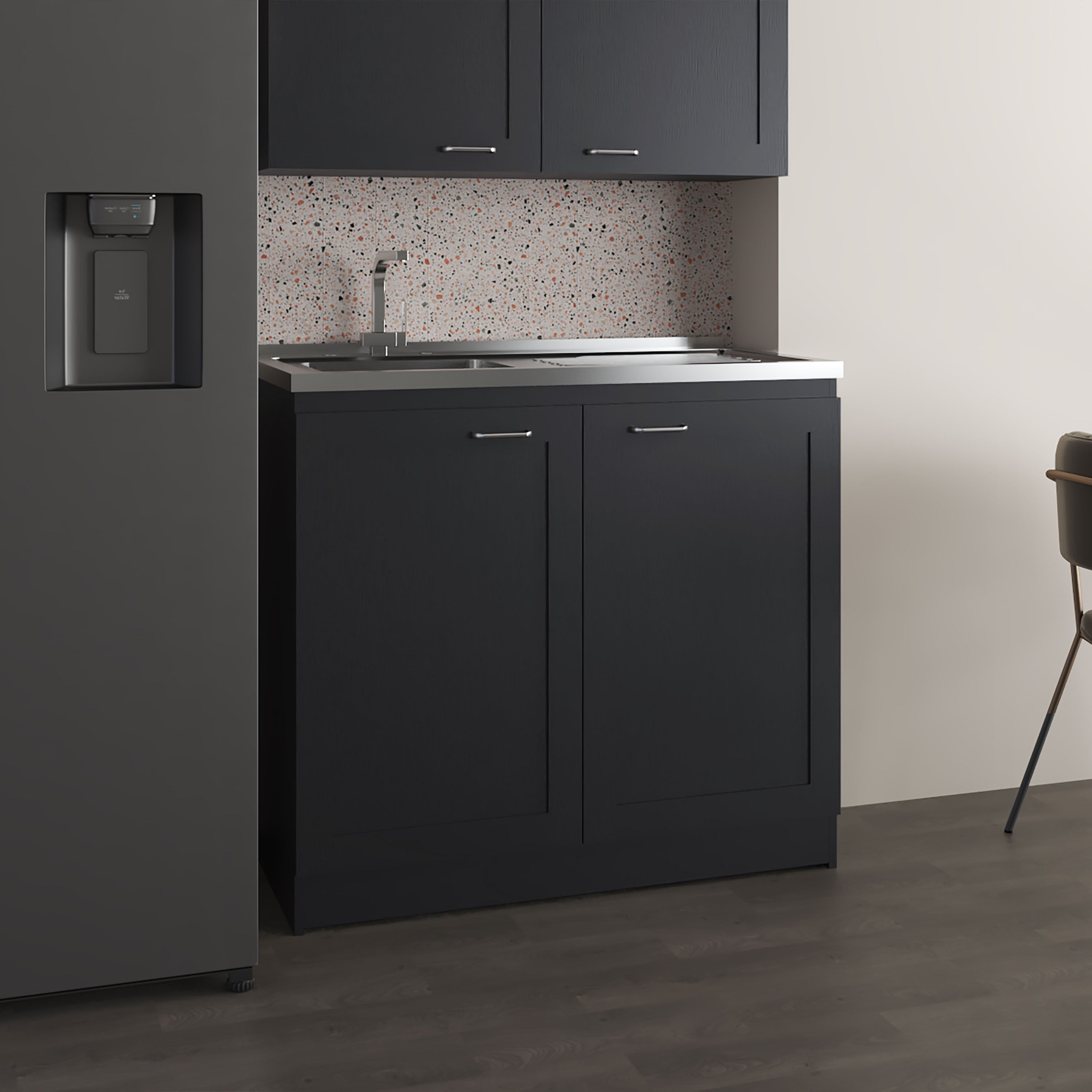 Zurich 39' Wide Utility Sink, Base Cabinet Two-Door Cabinet With Two Shelves, Stainless Steel Sink, Laundry Room, Garage Sink, Black