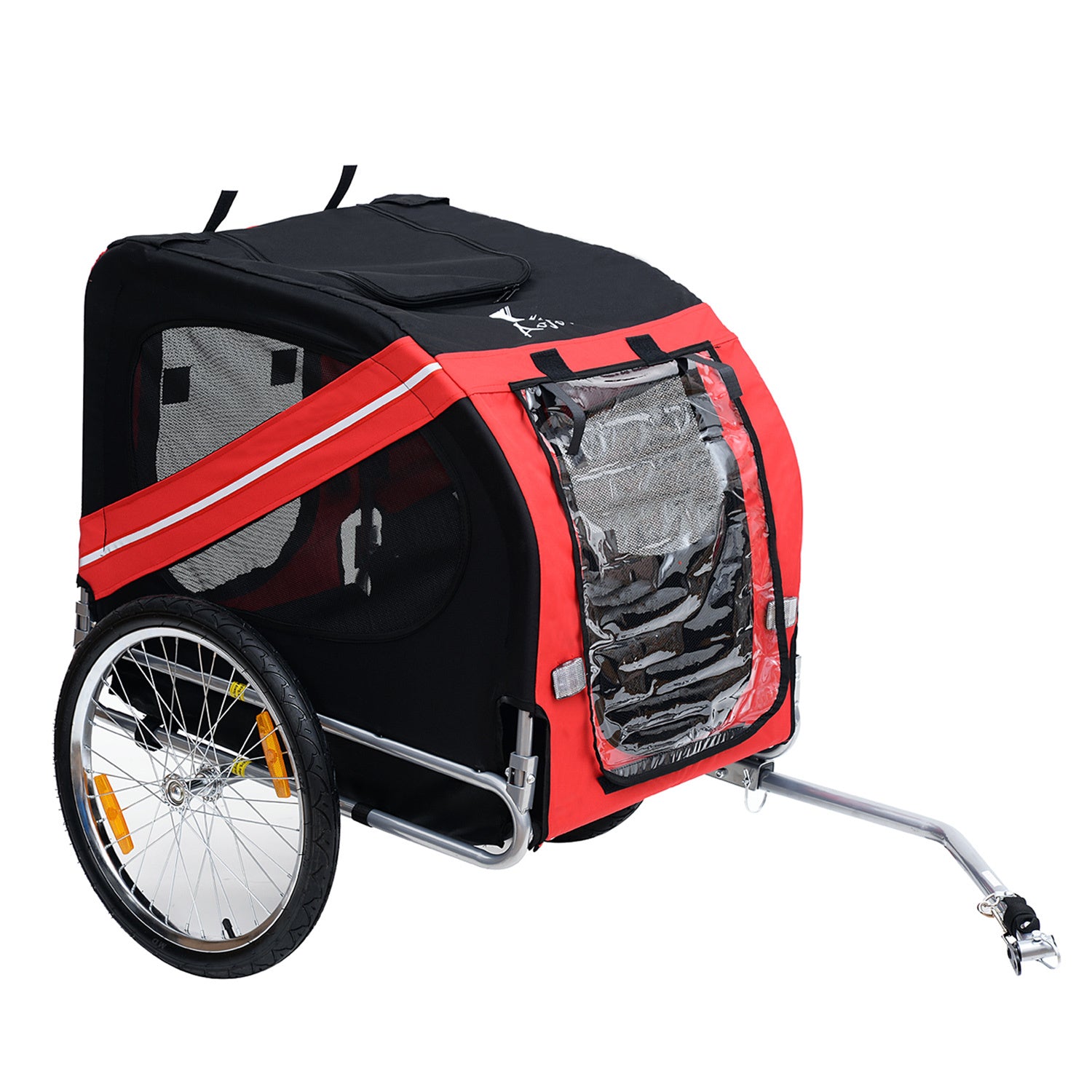 Aosom Dog Bike Trailer Pet Cart Bicycle Wagon Cargo Carrier Attachment for Travel with 3 Entrances Large Wheels for Off-Road & Mesh Screen - Red/ Black