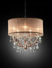 25' Tall Ceiling Lamp 'Rosie' w/ Silvery Pink finish and Crystal Accents, Shade