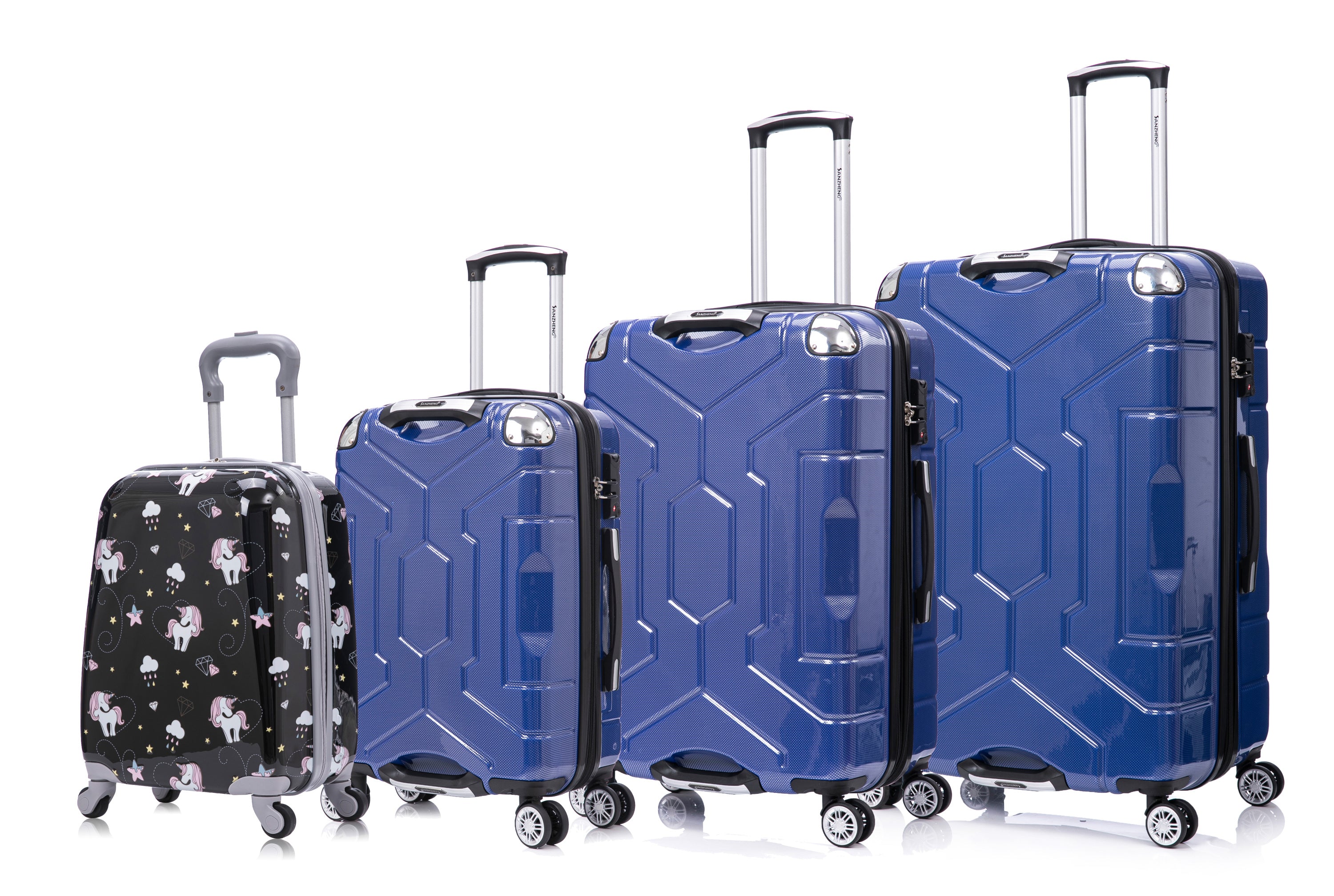 Luggage set PC material four piece travel luggage set, with rotating wheels and a sense of technology