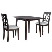 Espresso 3 Piece Kitchen Dining Set with Drop Leaf Table and Upholstered Chairs for Small Spaces