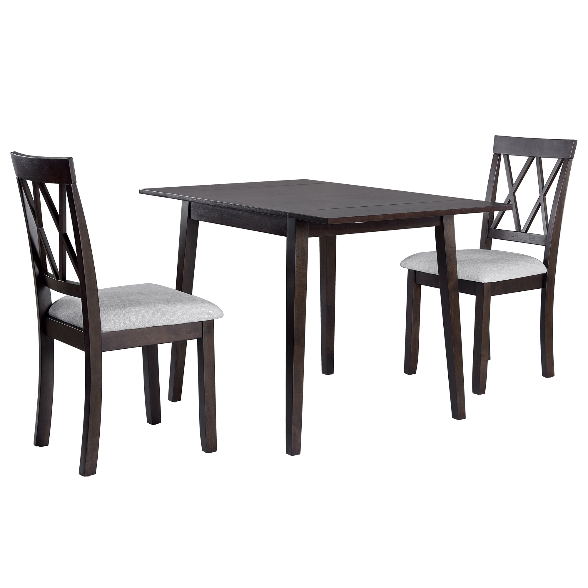 Espresso 3 Piece Kitchen Dining Set with Drop Leaf Table and Upholstered Chairs for Small Spaces