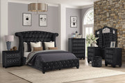 SOPHIA Full 5 Pc Vanity Upholstery Bedroom Set Made With Wood in Black (NJ INVENTORY)