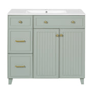 Modern 36' Bathroom Vanity with Ceramic Sink, Soft Close Doors, Adjustable Shelves, Green Solid Wood and MDF