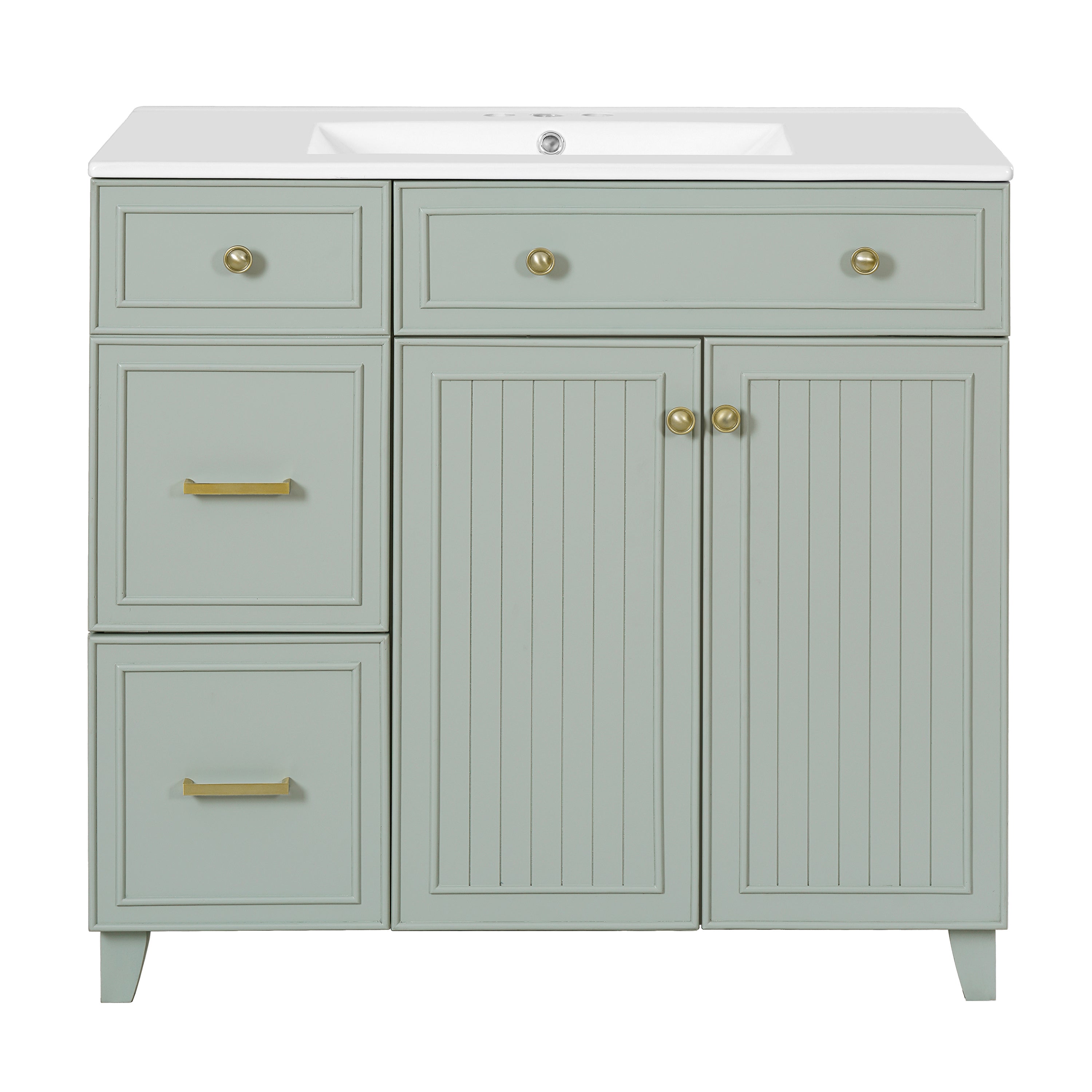 Modern 36' Bathroom Vanity with Ceramic Sink, Soft Close Doors, Adjustable Shelves, Green Solid Wood and MDF