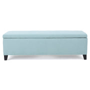 Contemporary Storage Ottoman with Extra Seating Functionality in Light Blue Fabric