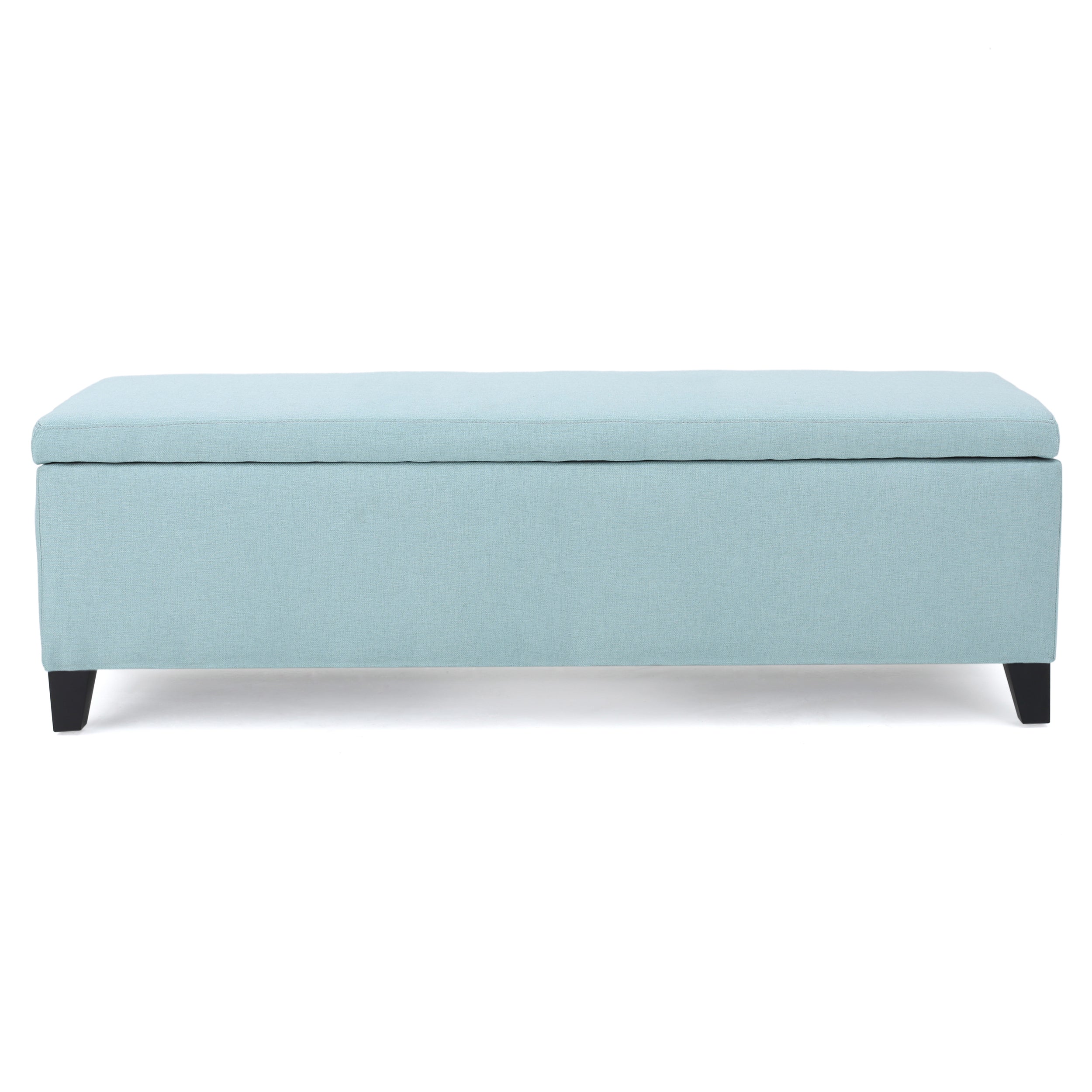 Contemporary Storage Ottoman with Extra Seating Functionality in Light Blue Fabric