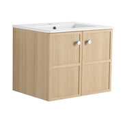 24' Wall-Mounted Bathroom Vanity with Ceramic Sink and 2 Soft Closing Doors.