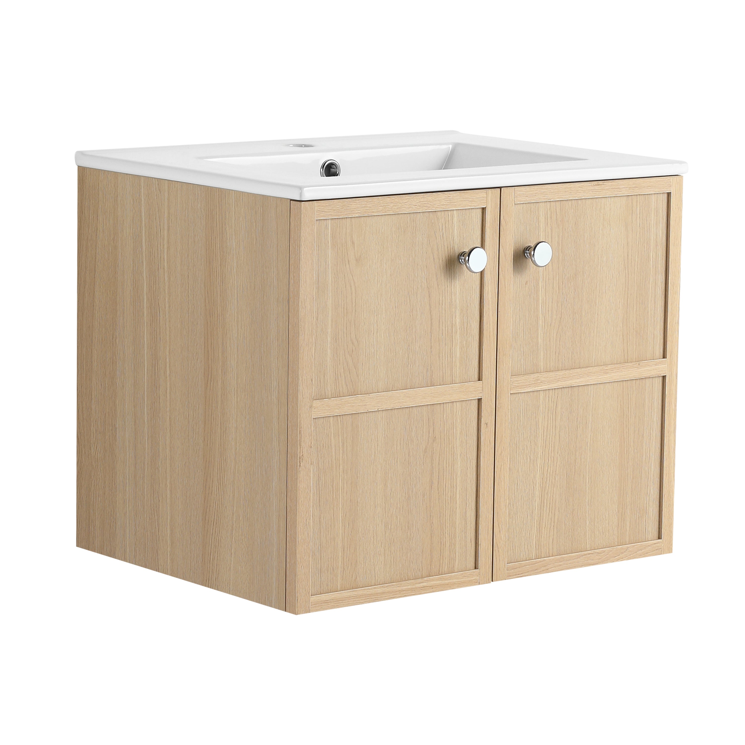 24' Wall-Mounted Bathroom Vanity with Ceramic Sink and 2 Soft Closing Doors.