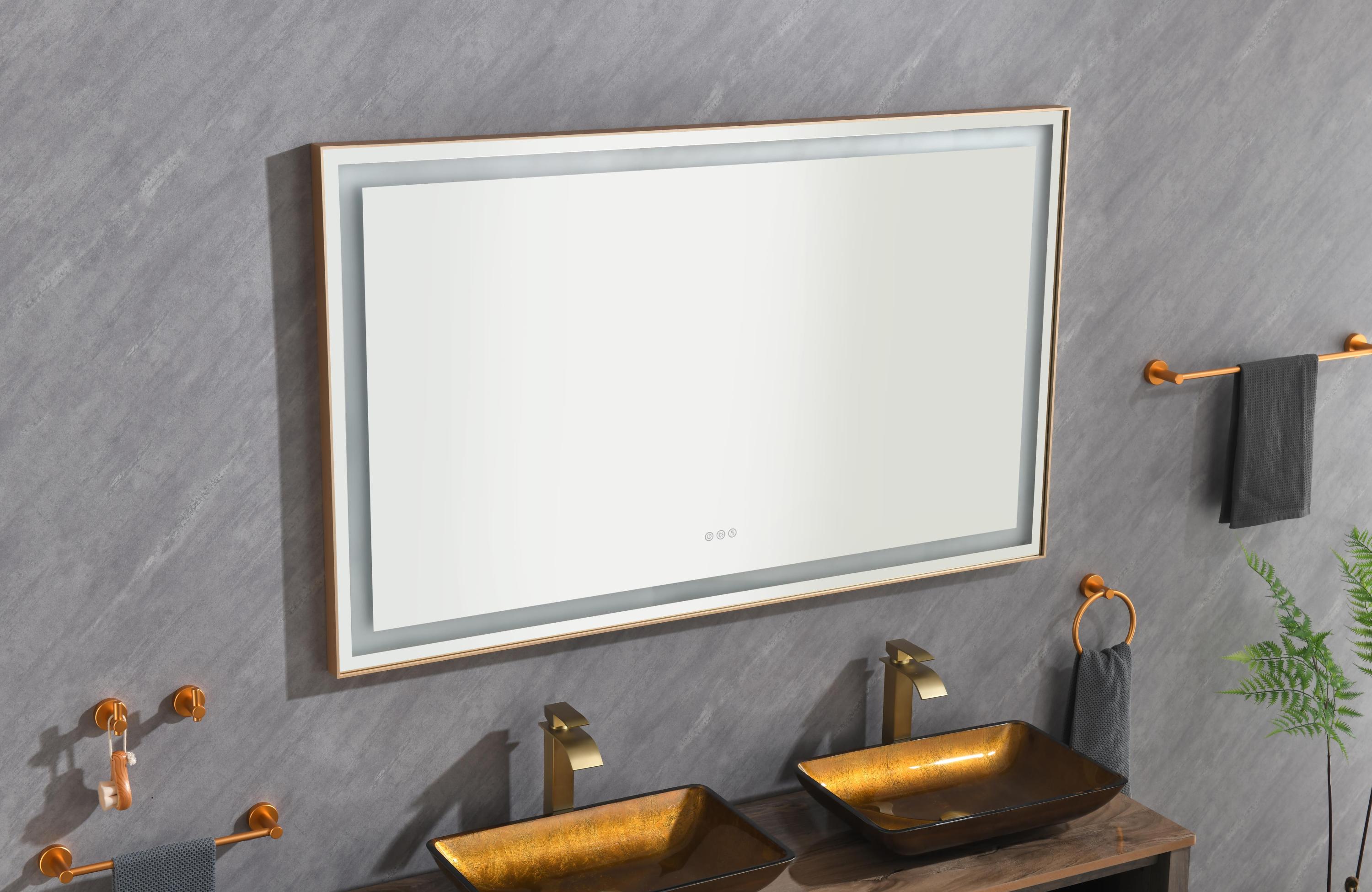 60 x 36 Inch LED Bathroom Mirror with Aluminum Frame, Wall Mounted Vanity Mirror, Anti-Fog, Memory, 3 Colors, Stepless Dimmable