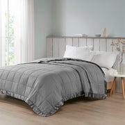 Oversized Down Alternative Blanket with Satin Trim Charcoal Full/Queen