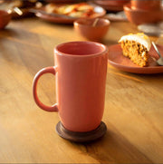 13.5 OZ Ceramic Peach Coffee Mug with Wooden Lid – Elegant & Functional Drinkware