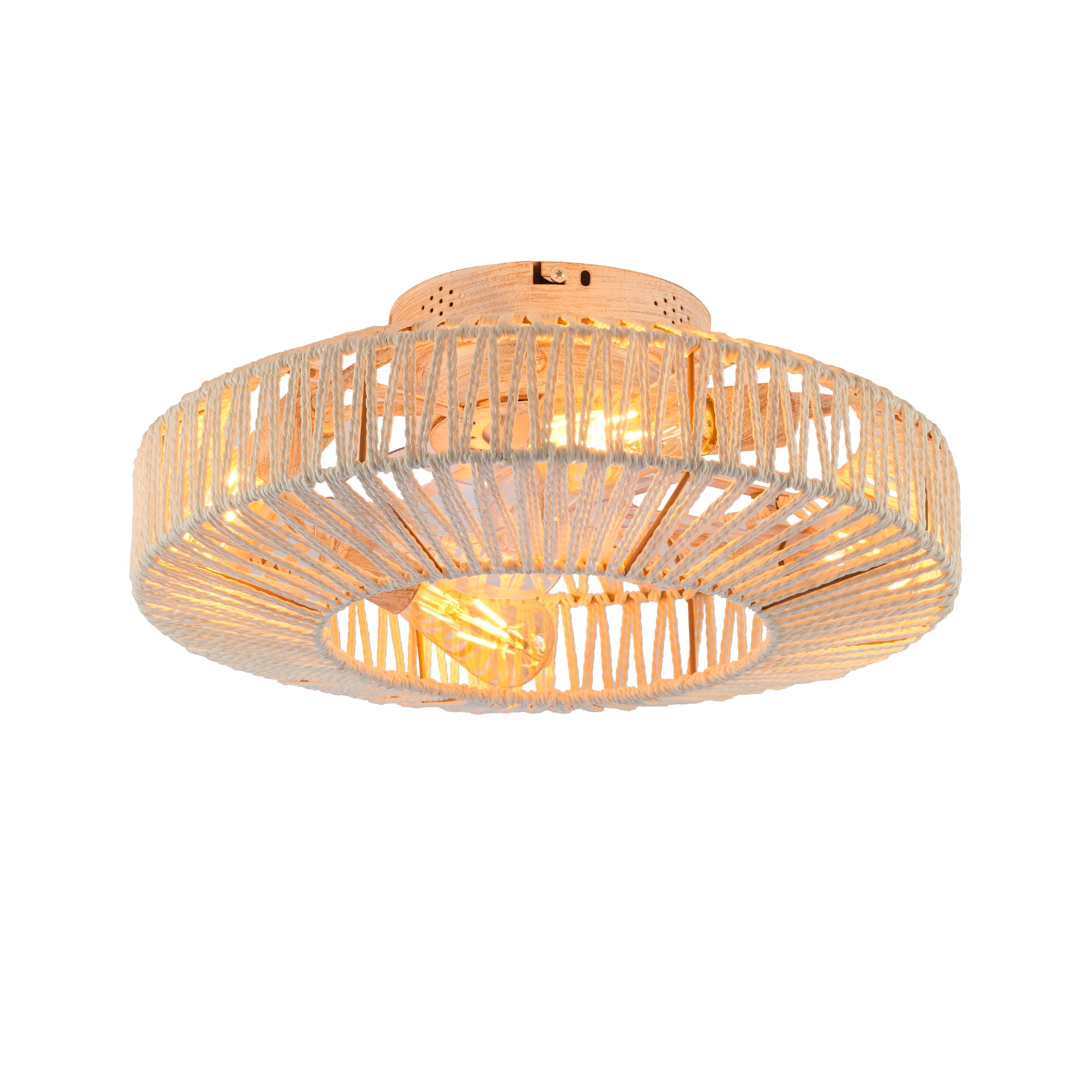 20'  Rope Caged Ceiling Fans with  Remote,  Flush Mount Ceiling Fan with Light, Low Profile Chandelier 6 Speed DC Motor Reversible Ceiling Fan For  Living Room Bedroom.--NOT INCLUDED BULBS-Matte White