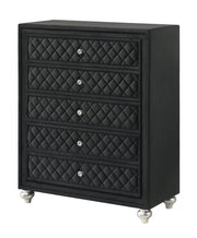 1pc Traditional Glam 5-Drawer Chest Velvet Tufted Drawer Front Faux Crystal Drawer Knobs Black