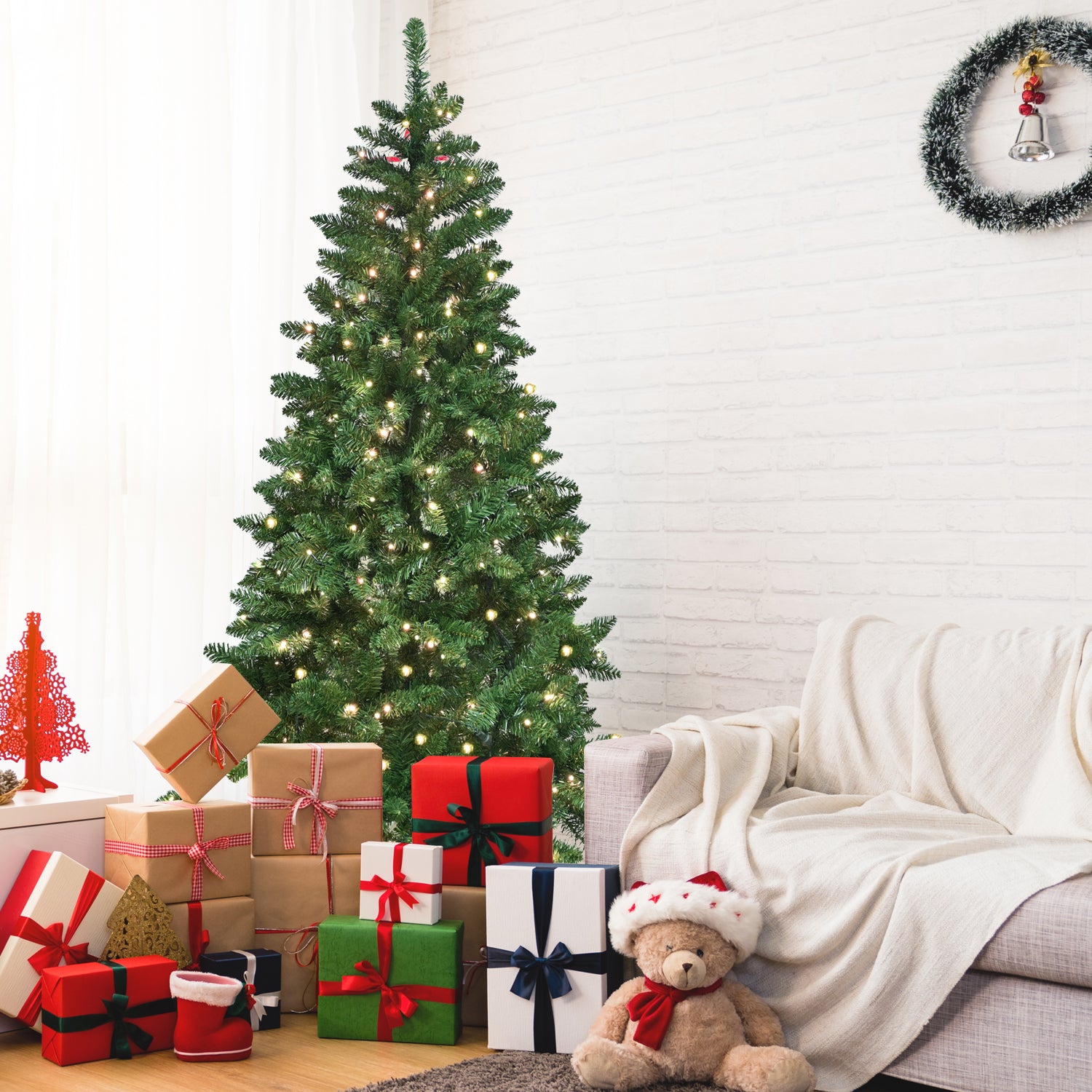 9ft Green Christmas Tree with 620 WiFi-Controlled RGB LED Lights, 1721 PVC Tips, 38 Light Functions, Music Sync, Hinged Structure & Metal Stand – Smart App-Controlled Holiday Tree