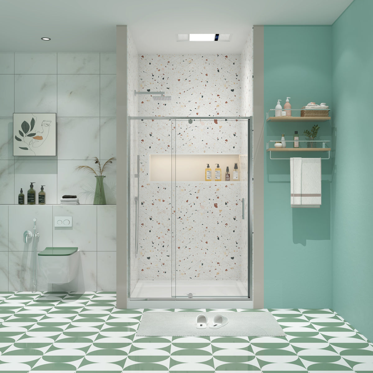 44-48' W x 71' H Piovt Swing Glass Shower Door,Pivot Frame Sliding Shower Door with 1/4'(6mm) Clear SGCC Tempered Glass,Chrome Finish Shower Doors,Reversible Installation