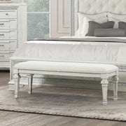 Metal Silver Finish Traditional Bench Ornated Round Knobs Diamond-button tufting adds a classic look, Creamy White