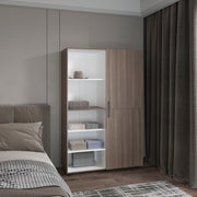 Eco High Two Door Freestanding Armoire With Hanging Rod And Interior Shelves, Compact Bedroom Wardrobe, White, Mahogany