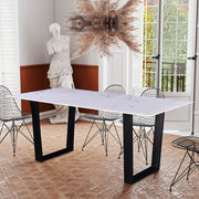 Modern Rectangular Dining Table with Marble Top, Sturdy Metal Base, Black/White