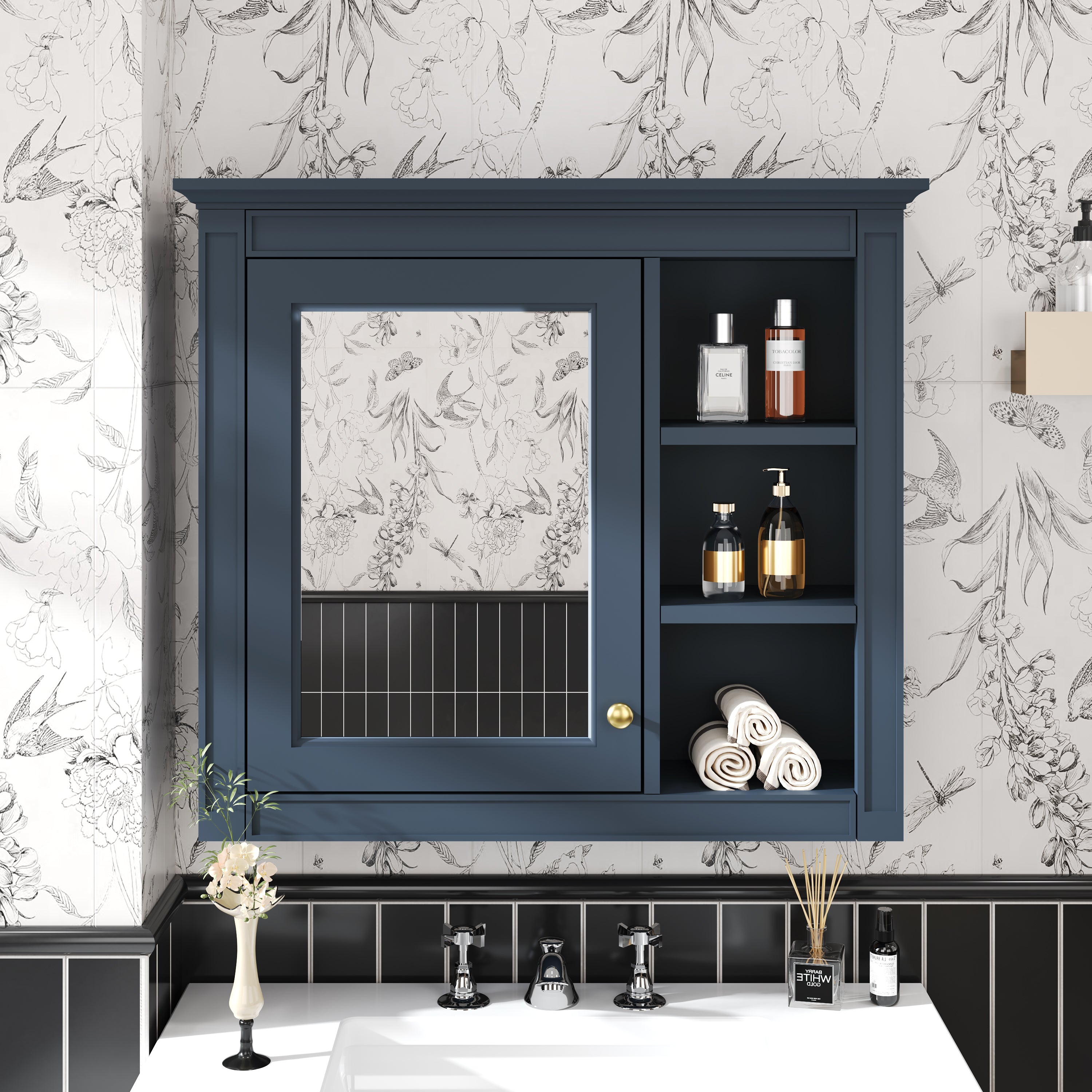 30'' x 28'' Medicine Cabinet, Wall Mounted Bathroom Storage Cabinet, Modern Bathroom Wall Cabinet with Mirror,Medicine Cabinet, Mirror Cabinet with 3 Open Shelves (Not Include Bathroom Vanity )