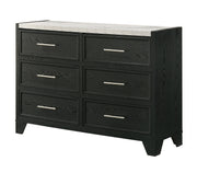 1pc Contemporary Modern White Faux Marble Top 6 Drawers Dresser Black Finish Bedroom Furniture