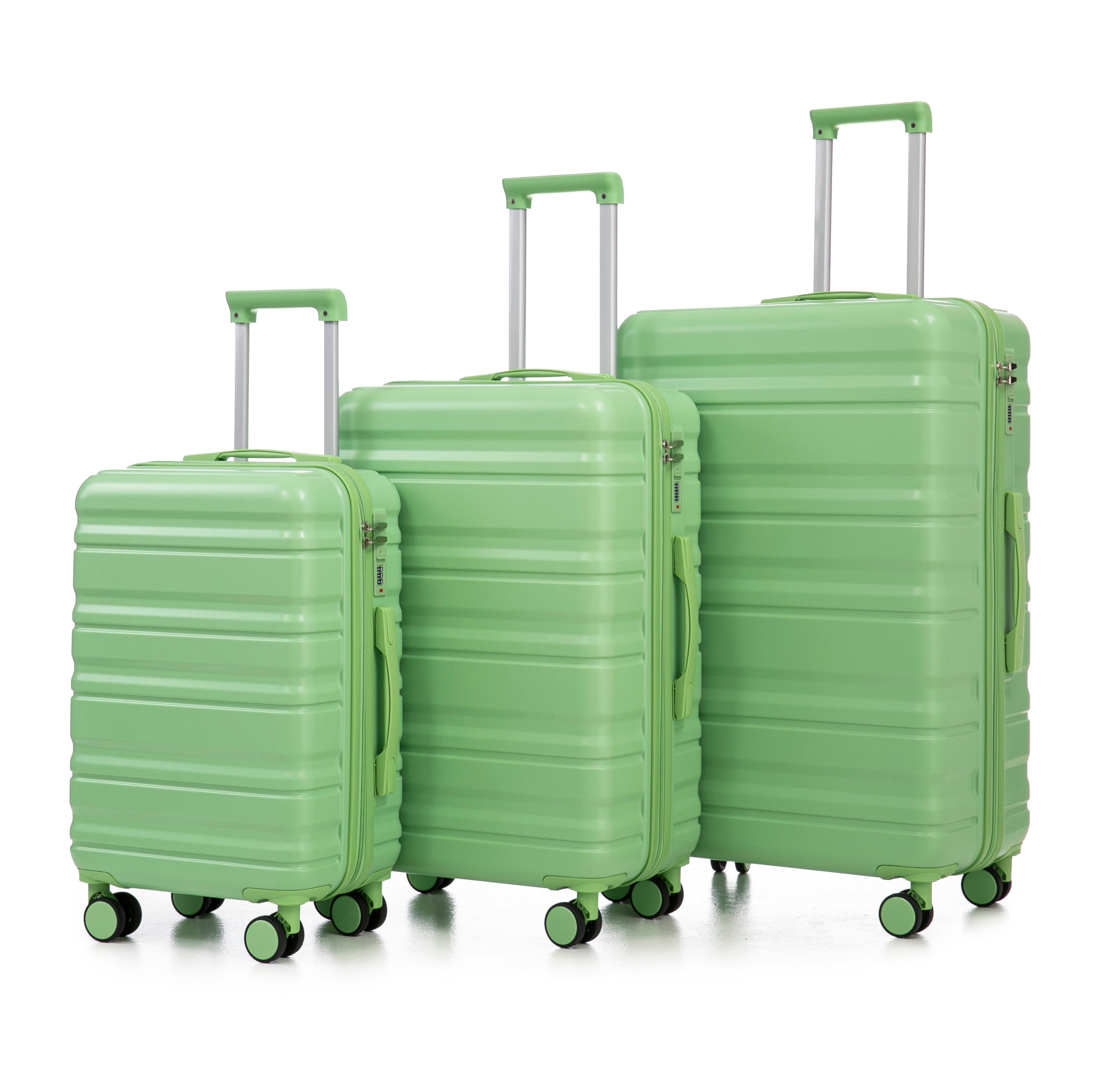 HIFINE TOURIST 20'/24'/28' 3 pcs/set in ABS Spinner Wheel Luggage, Carry on Suitcase, Matching Color, Combination Lock (Green)