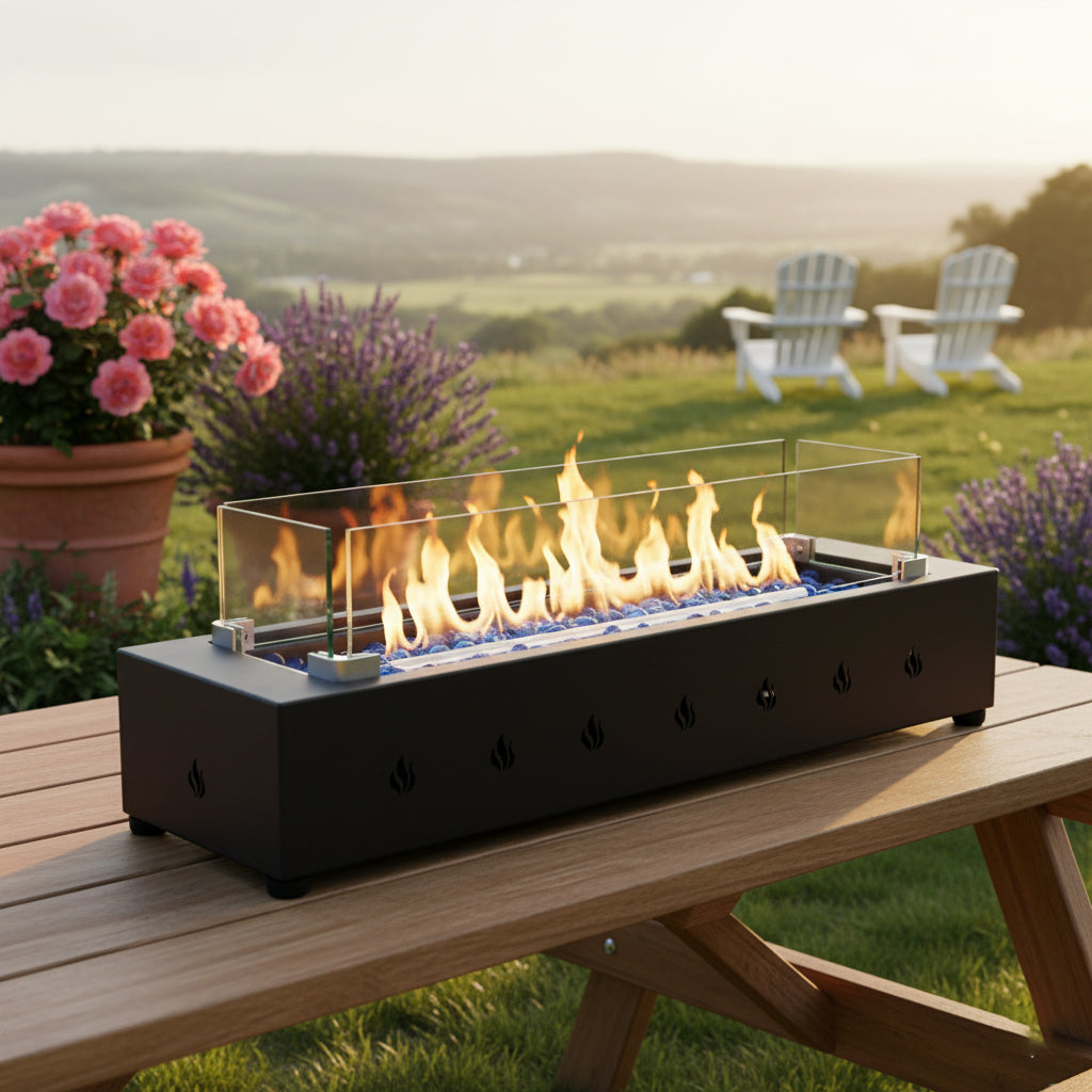 28-Inch Rectangle Fire Pit, 40000BTU Outdoor Propane Fire Pit, Wind-Resistant Firepits, Durable Iron Stylish Volcanic Rock Design