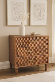 Solid Wood Arno Chest – Teak,Brown,3-Drawers