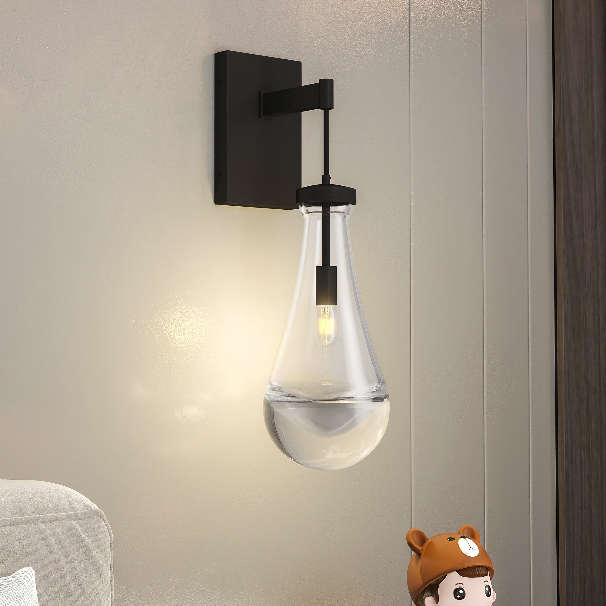 Wall Sconces, Black Wall Sconces Modern Bathroom Lights, Sconces Wall Lighting with Clear Glass, Wall Mounted Light Wall Lamp for Living Room Hallway Reception Desk