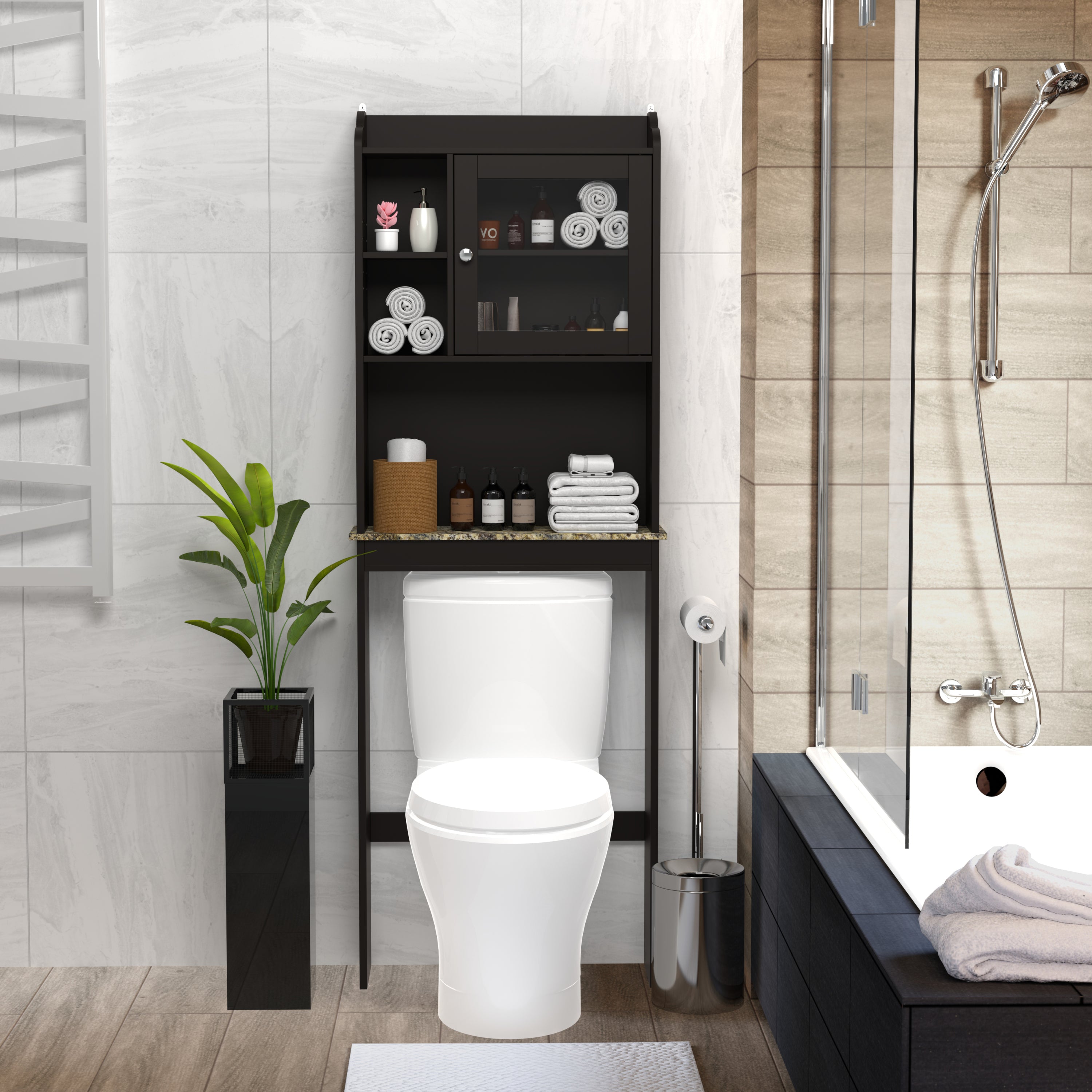 Modern Over The Toilet Space Saver Organization Wood Storage Cabinet for Home, Bathroom - Espresso