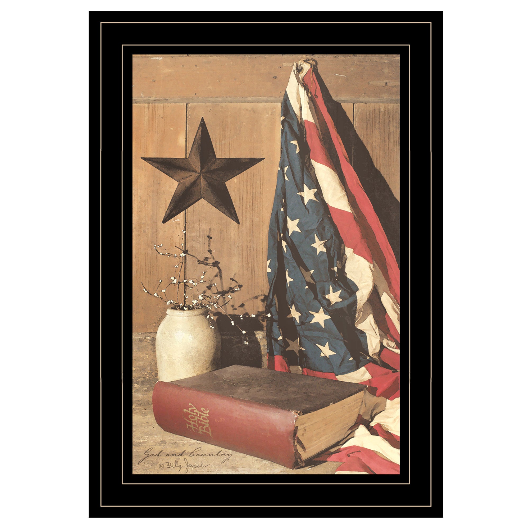 'God and Country' By Billy Jacobs, Ready to Hang Framed Print, Black Frame