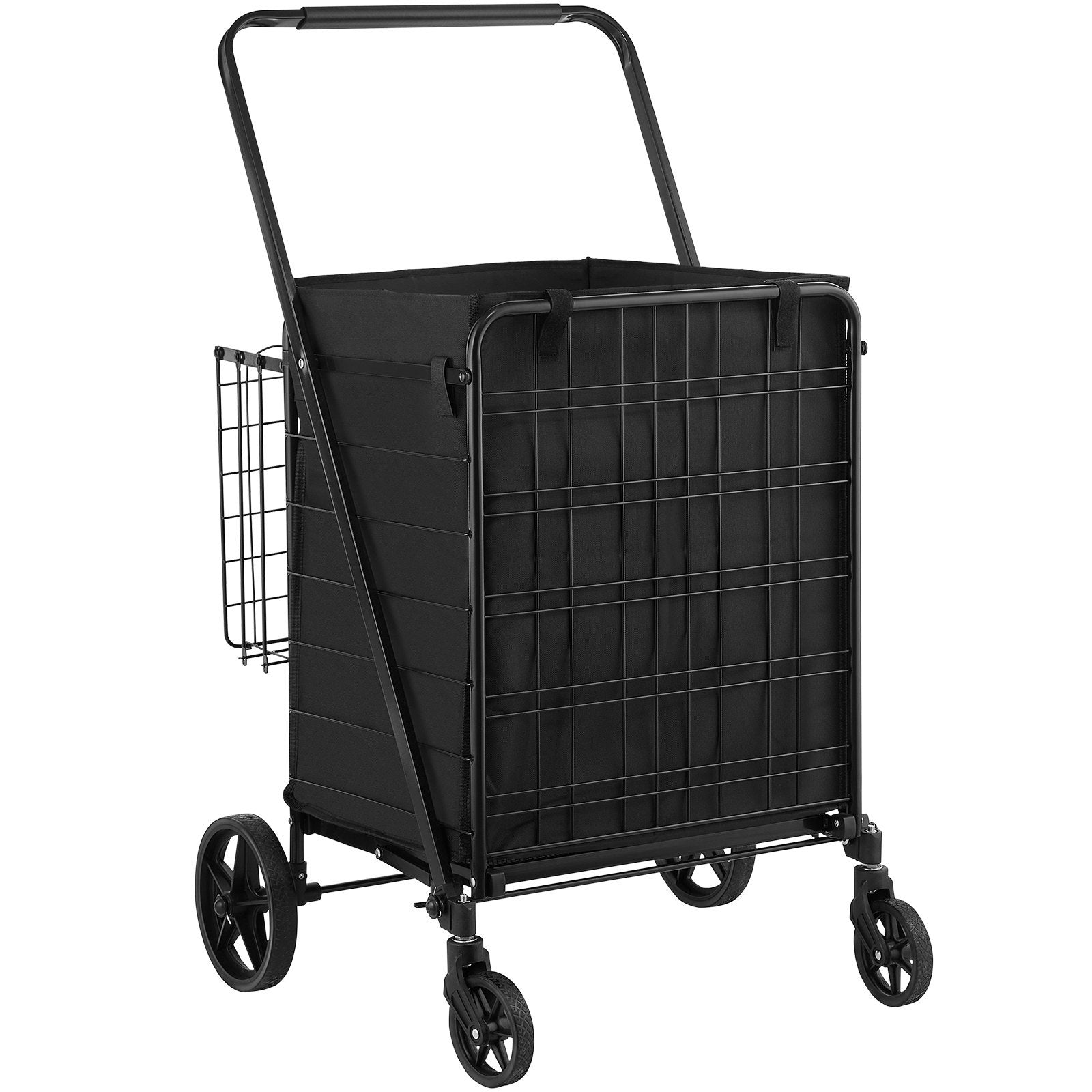 Folding Shopping Cart with Removable Waterproof Liner, 330LBS Large Capacity Jumbo Grocery Cart with Dual Basket, 360° Swivel Wheels, Dense Metal Mesh Base, Heavy Duty Utility Cart for Shopping