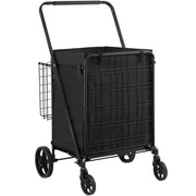 Folding Shopping Cart with Removable Waterproof Liner, 330LBS Large Capacity Jumbo Grocery Cart with Dual Basket, 360° Swivel Wheels, Dense Metal Mesh Base, Heavy Duty Utility Cart for Shopping