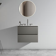 TIA 24' Wall Mount Space Grey Bathroom Vanity with Ceramic Sink with Three Faucet Holes, Large Storage Floating Bathroom Vanity for Modern Bathroom, One-Piece Sink Basin without Drain, Pre-assembled