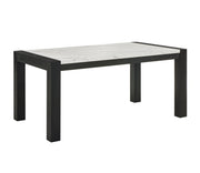 1pc White Faux Marble Dining Table Solid Wood Veneer Standard Height Contemporary Dining Room Wooden Furniture Black Finish