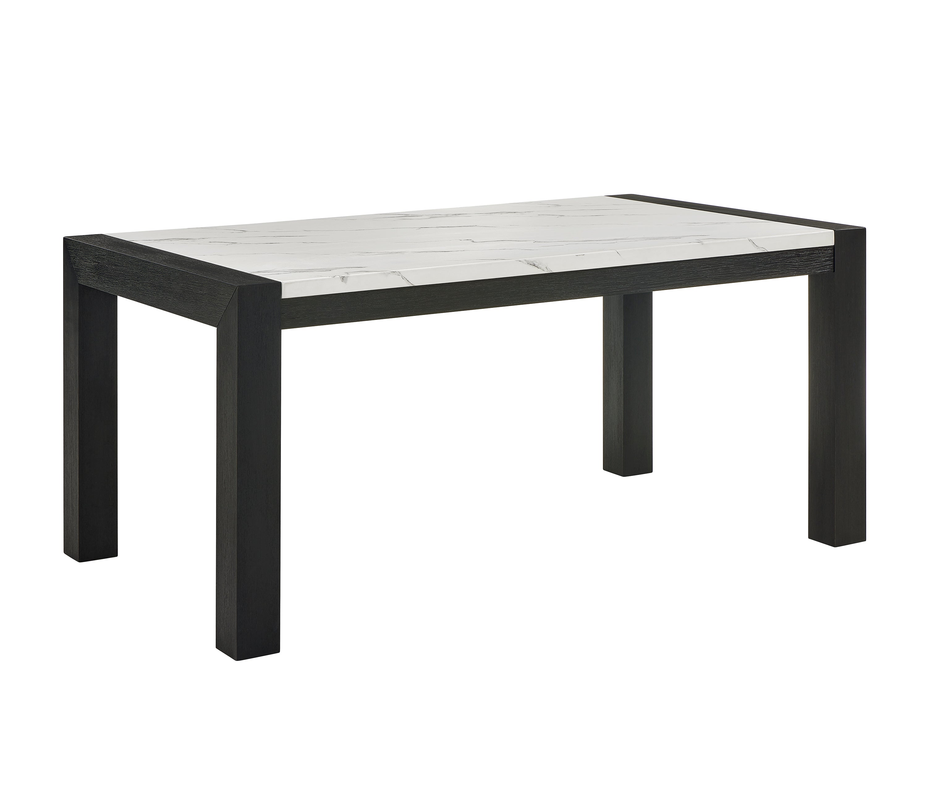 1pc White Faux Marble Dining Table Solid Wood Veneer Standard Height Contemporary Dining Room Wooden Furniture Black Finish