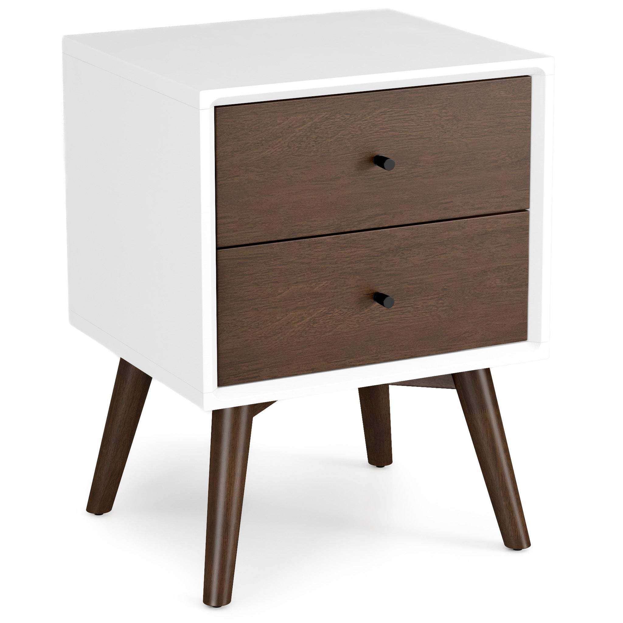 Caroline Mid Century Modern Style 2-Drawer White Night Stand Solid Wood 23.6'H x 17.7'W x 15.7'D