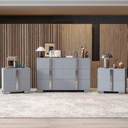 3-Pieces Sets, Elegant 6 Drawers Dresser and Two Nightstands, Storage Cabinet and Bedside Table with Metal Legs, for Bedroom and Living Room,Gray