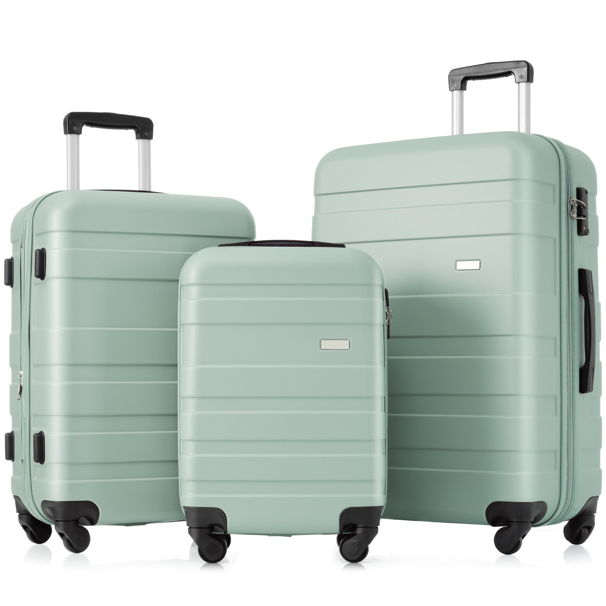 Luggage Sets New Model ABS Hardshell 3pcs Clearance Luggage Hardside Lightweight Durable Suitcase sets Spinner Wheels Suitcase with TSA Lock 20''24''28''( Green)