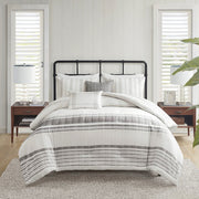 5 Piece Cotton Jaquard Duvet Set White/Grey King/Cal King