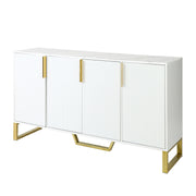 TREXM Modern Sideboard with Four Doors, Metal Handles & Legs, Adjustable Shelves in White MDF & Particle Board
